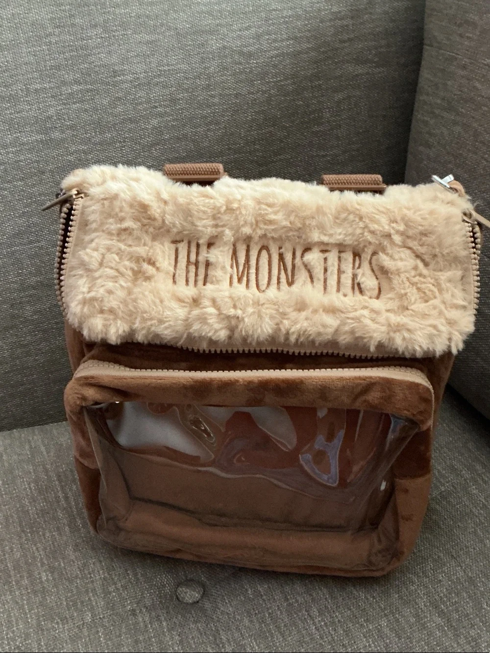 The Monsters Plush Faux-Fur Brown Kids Backpack